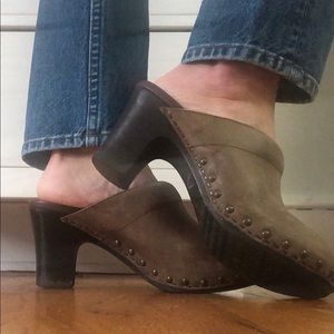 Dansko Rae Distressed Brown Leather Heeled Clogs